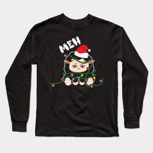 Meh Funny Lamb Santa Hat Christmas Lights Long Sleeve T-Shirt